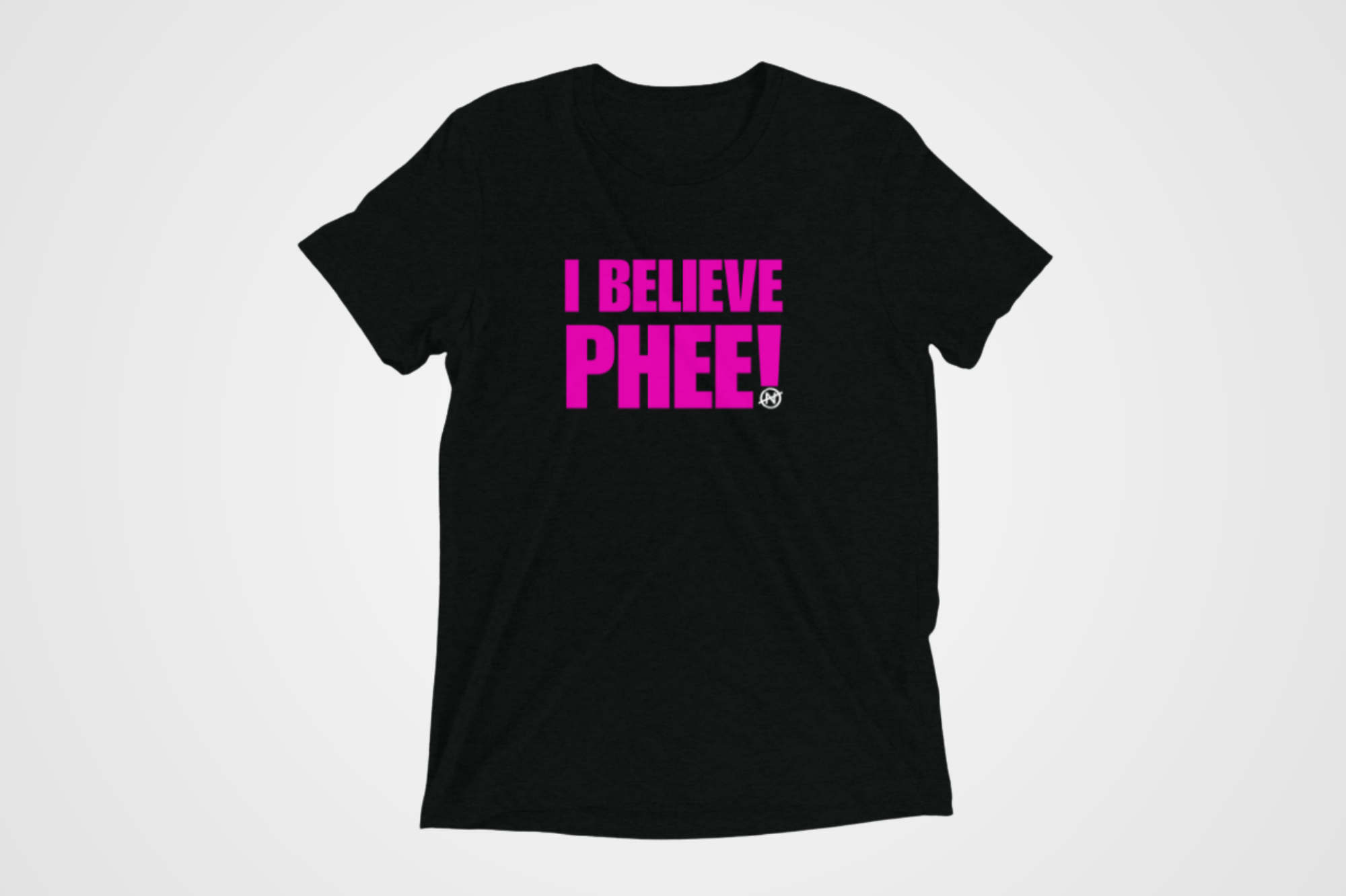 A black with pink font unisex T-shirt featuring the bold statement text “I BELIEVE PHEE!” centered on the front. The shirt represents solidarity with WNBA player Napheesa Collier and women athletes speaking truth to power. Designed by No Assumptions Apparel, it stands for gender equity, justice, and accountability in women’s sports. The minimalist design makes a strong visual statement about believing women, amplifying voices, and calling for fairness and reform within the WNBA and beyond.