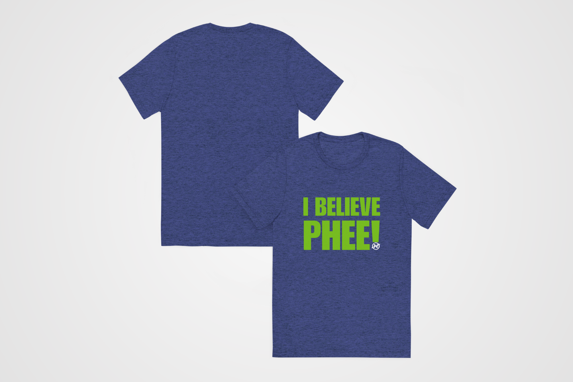 A front back heather blue unisex tee with lynx green text featuring the bold statement “I BELIEVE PHEE!” centered on the front. The shirt represents solidarity with WNBA player Napheesa Collier and women athletes speaking truth to power. Designed by No Assumptions Apparel, it stands for gender equity, justice, and accountability in women’s sports. The minimalist design makes a strong visual statement about believing women, amplifying voices, and calling for fairness and reform within the WNBA and beyond.
